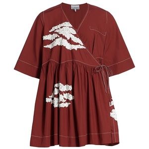Ganni Women's Red Sequin-embellished Organic-cotton Mini Dress
